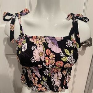 AFRM Floral Stein Smocked Women's Top - Black and Pink L